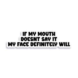 If My Mouth Doesn't Say It My Face Definitely Will Sticker Decal Notebook Car Laptop 5.5"x2" (Color)