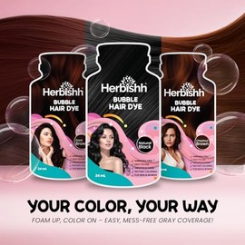 Shampoo Colorante en Espuma Herbishh – 3 en 1 Tinte Permanente Cubre Canas 100% | Oscuro Castaño | Shampoo + Acondicionador + Coloración | Sin Amoníac