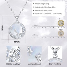 Eusense 925 Sterling Silver Cat Necklace, Mother of Pearl Pendant, Cat Gifts for Cat Lover, Jewellery Gift for Women Girls