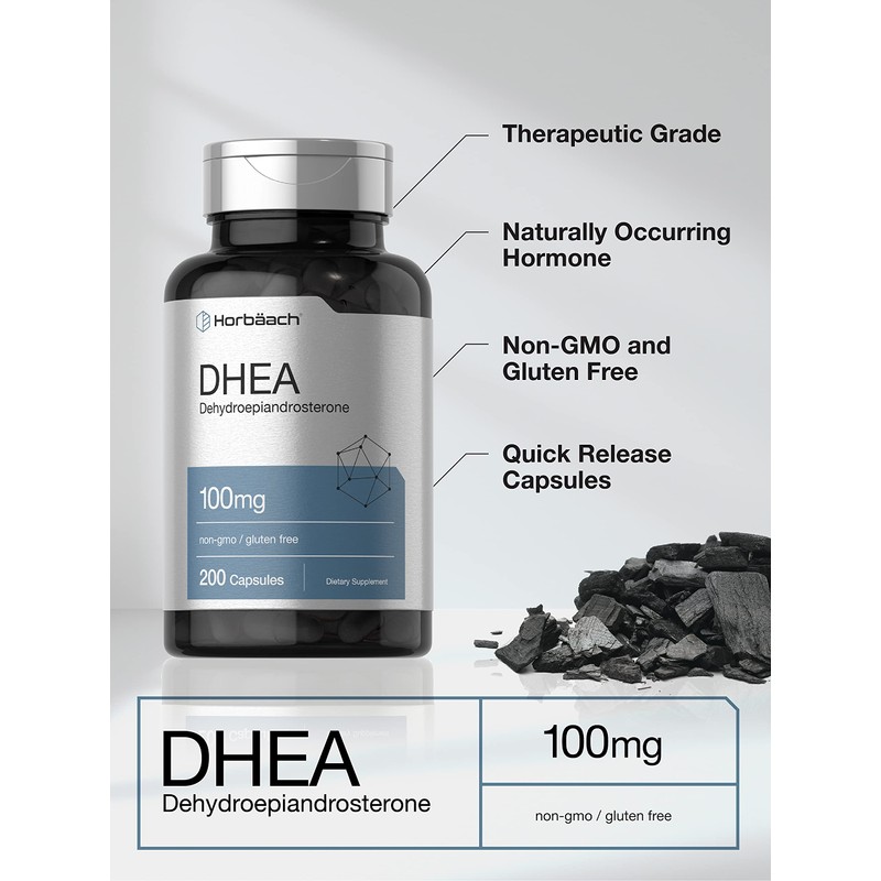 Horbäach DHEA 100mg | 200 Capsules | Supplement for Men