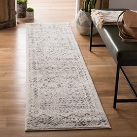 Safavieh Tulum Collection TUL268A Moroccan Boho Distressed Runner, 2' x 17' , Ivory / Grey