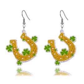 St Patricks Day Earrings for Women Green Leaf Earrings Hat Horseshoe Clover Earrings Shamrock Earrings St Patricks Day Accessories Irish Festival Jewelry (A-Green)