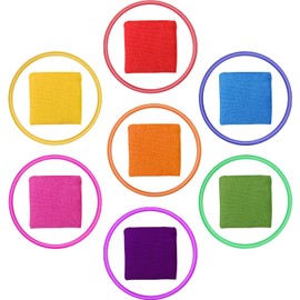 FRIUSATE 14Pcs Throwing Game Set,7Pcs Nylon Bean Bags 7Pcs Plastic Toss Rings Colorful Kids Beanbag Toss Game Carnival Toys for Toddlers Kids Indoor Outdoor Activities