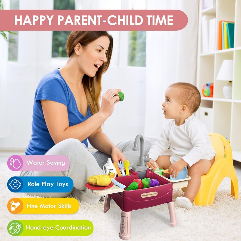 Children's Play Sink, Kitchen Sink Toy Set with Water Circuit,