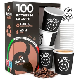Pack of 100 Paper Cups for Coffee 65ml DownupCUP Eco Friendly Biodegradable Disposable Small Asport Hot Drinks