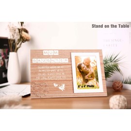 Sioial Scrabble Theme Gift for Mum or Daughter,Wooden Photo Frame Present for Mom Mother or Daughter,Fathers Day Birthday Wedding Christmas Gift for Mom-No Matter Where We Go,Butterfly Theme