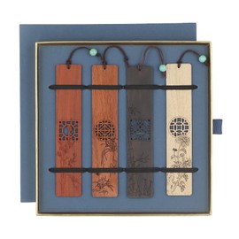 Wooden Bookmark Set, Vintage Wooden Bookmarks, Set of 4 Bookmarks, Wooden Flower, Natural Hollow Craft Bookmark with Pendant, Gift for Teachers, Students, Men and Women