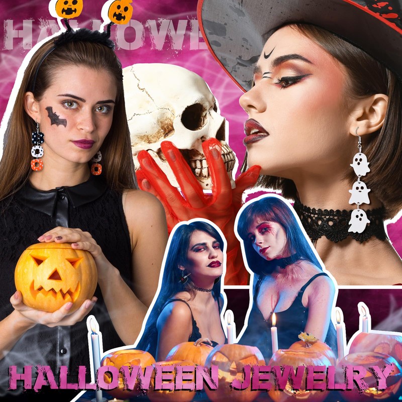 Nosiny 36 Pairs Halloween Earrings Lightweight Dangle Acrylic Earring Skeleton