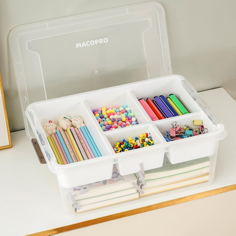 MACOPRO Plastic Storage Box with Removable Tray Craft Organizers and