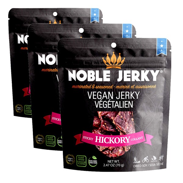 Noble Jerky - Vegan, Vegetarian, Plant Based Snacks, 70 Gram Bags, ( 3 Bags ) (Hickory)