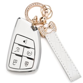 for Chevy Key Fob Cover - Soft TPU Protection Case with Keychain for 2021-2025 Chevy Suburban Tahoe GMC Yukon Denali Silverado Buick Enclave Smart Remote Key Shell（5 Buttons White）