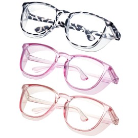 konqkin Safety glasses Goggles Nurses Protective Eyewear - Anti Fog Square Frame Stylish Clear Glasses for Women Men (douhua purple pink)