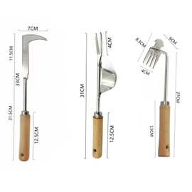 SAILINMUJIMI Weed Remover Tool Set ，3-Piece with Wood Handle, Serrated Edge for Efficient Weed Pulling, Moss & Dandelion Removal