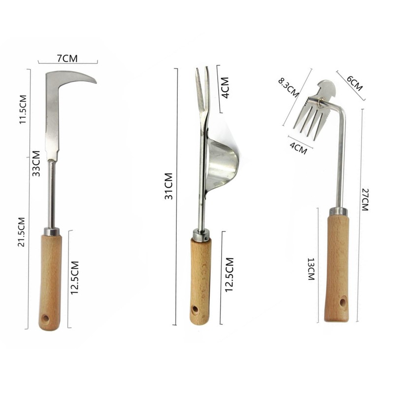 SAILINMUJIMI Weed Remover Tool Set ，3-Piece with Wood Handle, Serrated