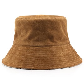 Belsen Corduroy Reversible Bucket Hat Unisex Cotton Twill Canvas Sun Fishing Hat (Fuzzy Plush/Suede(Brown))