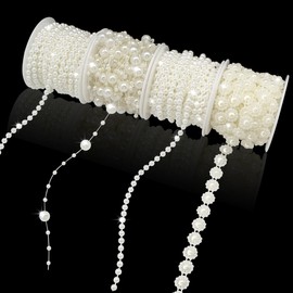 ZhXu Shuo 4 Rolls 24 m Pearls String Beads, Faux Pearl Beads Roll Garland Strand for Crafts, Artificial Pearls Chain Trim for Wedding Flower Valentine Christmas Tree Decoration, 4mm 10mm 8+3mm, Ivory