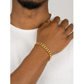 9MM Wide 18K Gold Plated,Stainless Steel Base Chunky Bracelet Curb Cuban Chain Men Jewelry