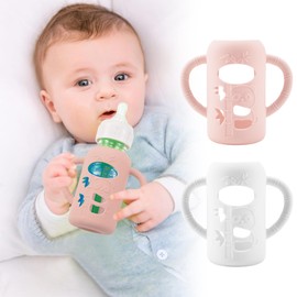 2 Pack Silicone Sleeves for Dr. Brown's Natural Glass Baby Bottle, Anti Breakage Durable Baby Bottle Holder with Easy Grip Handles, Narrow Sleeve with a Cutout, Dishwasher/Freezer/Microwave Safe, 4 oz