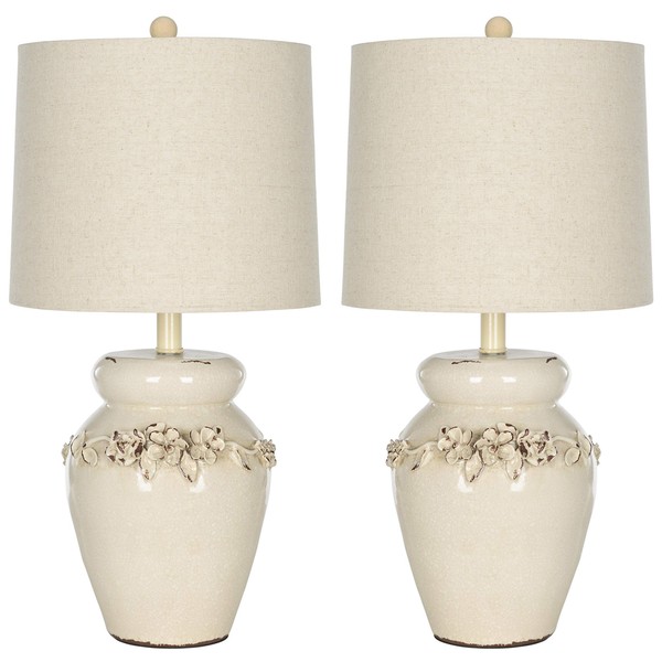 Safavieh Lighting Collection Marquesa Cream Vase 24-inch Bedroom Living Room Home Office Desk Nightstand Table Lamp (Set of 2) - LED Bulbs Included