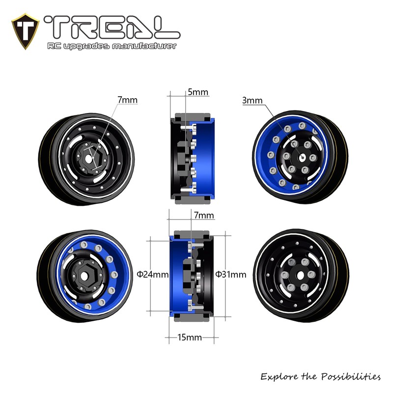 TREAL 1.0 Beadlock Wheels Deep Dish Rims (4P) for SCX24