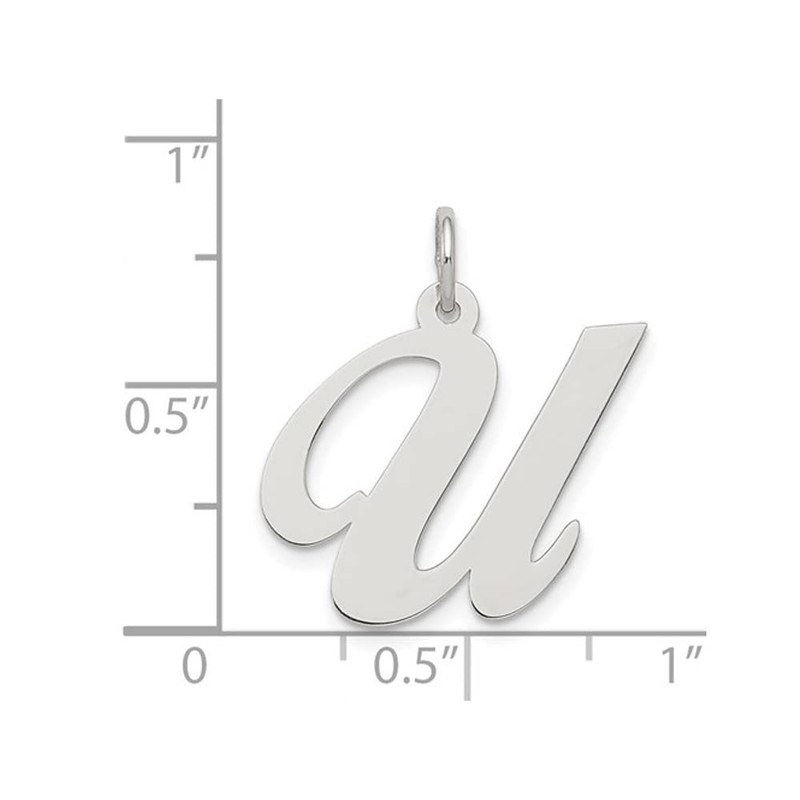 Sterling Silver Fancy Script Initial -U- Pendant Necklace Charm with