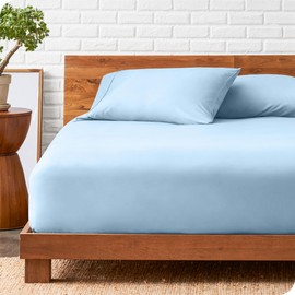 Bare Home Fitted Sheet + Pillowcase Set - Luxury 1800 Ultra-Soft Microfiber - Double Brushed - Deep Pockets - Easy Fit - Fitted Sheet and Pillowcases (Split King, Light Blue)