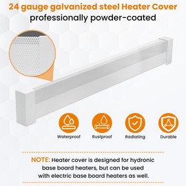 Upgraded 5 FT Base board Heater Cover with Left and Right Endcaps, Galvanized Steel Easy Slip-On Heater Cover for Replacing Old and Rusty Looking Electric and Hydronic Base board Heat Covers