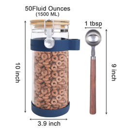KKC HOME ACCENTS Sealed Glass Food Storage Container with Airtight Lid and Scoop for Cereal,Flour,Brown Sugar,Coffee or Loose Tea,Glass Sealed Jar Canister with Airtight Clamp Lid,50 fl oz
