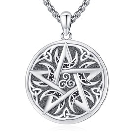 Eusense Pentagram Necklace Triple Moon Goddess Necklace 925 Sterling Silver Hecate Pendant Sun and Moon Pendant Jewellery Gifts Spiritual Amulet Wiccan Pagan Talisman for Men Women, Sterling Silver