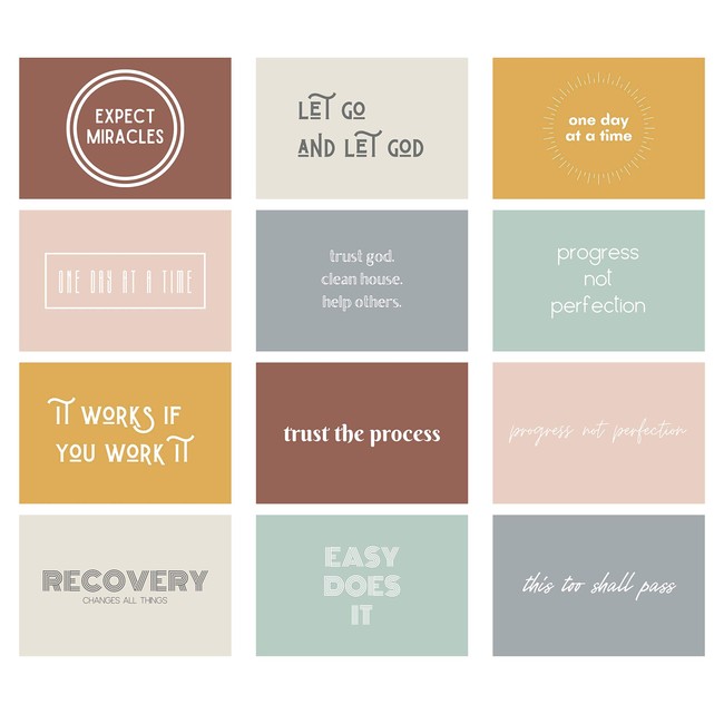 Sobriety & Recovery Encouragement Assorted Card Pack - Pack of 24 - Anniversary, Congratulations, Spirituality Cards - 2 of Each with Envelopes, Positivity Cards