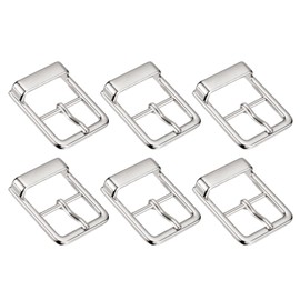 uxcell Metal Roller Buckle, 6Pcs 1 Inch Single Prong Belt Buckle Square Center Bar Buckles for Leather Craft Accessories, Silver