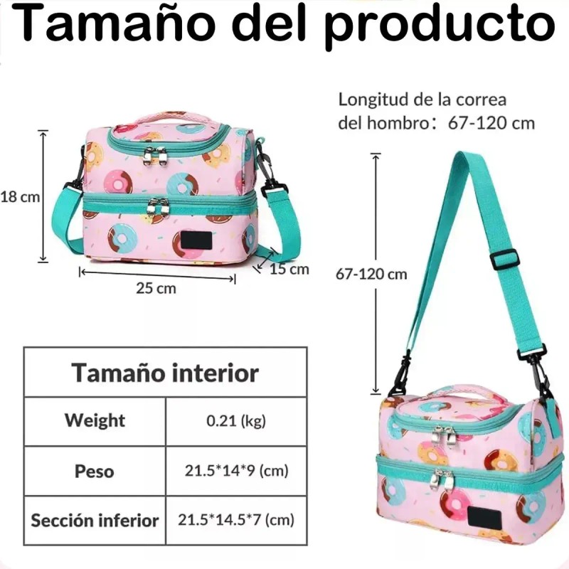 Lovlylovly Lonchera Moda 25cm 7l Térmica Doble Con Correa Ajust
