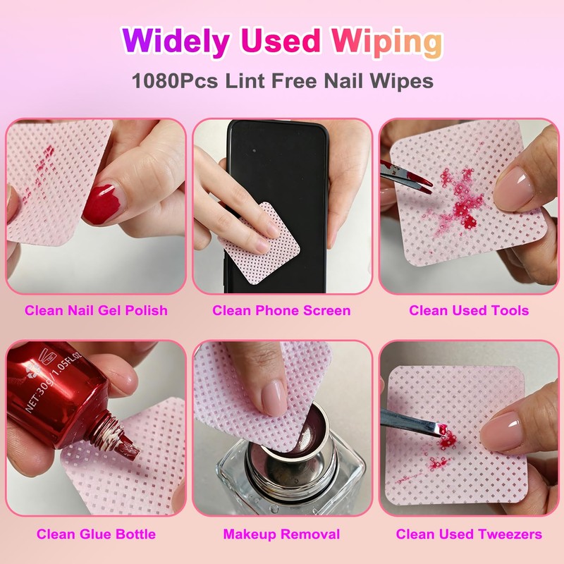 Lint Free Nail Wipes with Storage Case- 1080PCS Super Absorbent