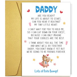 Qiliji Lovely Father's Day Card from Bump, Poem Father's Day Card for Daddy To Be, Expecting Dad Birthday Cards, Cute Bear First Time Dad Cards Gifts for Husband, New Daddy Gifts