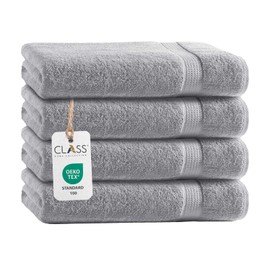 Class 4 Piece Terry Towelling Guest Towels Set of 4 Guest Towels 30 x 50 cm Terry Quality 500 g/m² 100% Cotton with Border Plain Silver