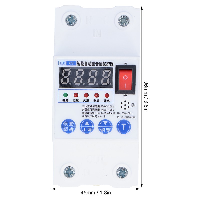 Leakage Circuit Breaker Intelligent Automatic Reclosing Protector Switch 45mm Width