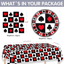 POPOYU 37-Piece Casino Poker Party Tableware Set, Casino Poker Birthday Decoration with Plates, Napkins, Tablecloths, Casino Poker Decoration, Tableware, Party Accessories for Boys, Girls, Children's