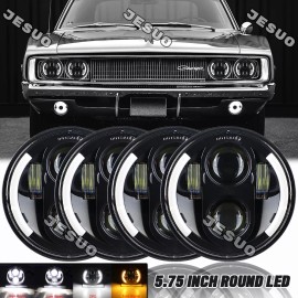 JESUO 4PCS For 1967-74 Dodge Charger 4x 5.75" LED Headlights Hi-Lo DRL Reflector Lamp