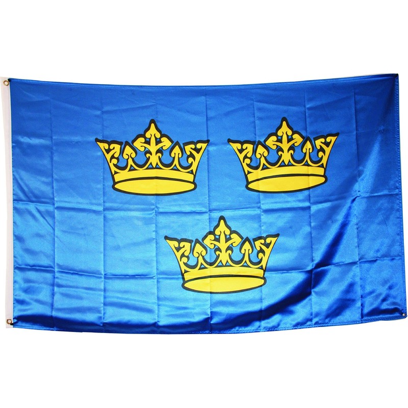 ROYAL SWEDEN FLAG (MEDIEVAL). THREE CROWNS. PREMIUM SATIN QUALITY. BIG