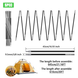 2PCSX20Feet Length，Tent Pole,Kids Tent Poles Replacement Poles for Kids Tent ， 9.5mm ，Hiking and Camping Tarp，Suitable for All Kinds of Outdoor Camping Tent；15 Poles Included； (2PCSX20Feet Length)