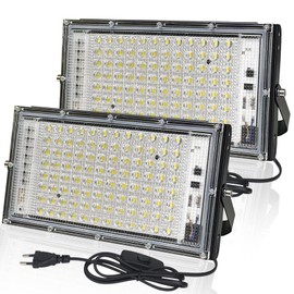 BOSITE LED Outdoor Spotlight 100 W, Pack of 2 LED Floodlights 6500 K Cool White, 10000 LM LED Spotlight, IP65 Waterproof Outdoor Spotlight for Yard Doors Lawn Garage Stadium Playground