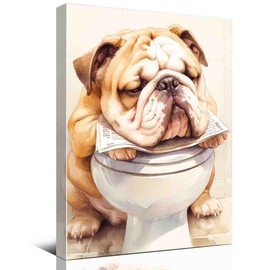 Original-English Bulldog Wall Art,Funny Bathroom Decor,Bulldog in Toilet,Animal in toilet,Petshop Art,Dog Art For school,nursery,playroom,Office,family room decor,8"x12" canvas print with frame