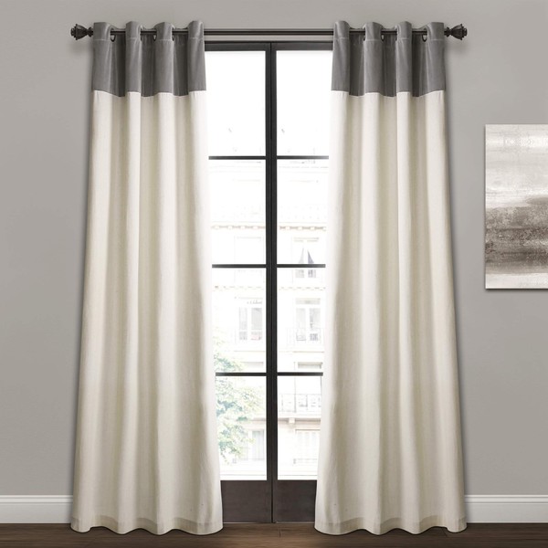 Lush Decor, 84" x 52", Milo Linen Window Curtain Panel Pair, Gray & Off-White, Gray