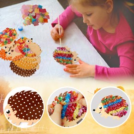 MONCAP 9pcs Autumn Craft Set for Kid Creative Fall Poke Art Toy Make Your Own Hedgehog Poking Fabric Art Crafts Kit with Fabric & Pen for 4-12 Years Boys Girls Children Autumn DIY Crafts