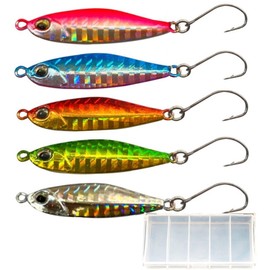 Night Army Fishing Lures 0.1 oz (3.5 g), 5.4 g, 10.8 g, Metal Jig, Set of 5 Colors, Micro Jig, Ajing, Mebaling, Plating, Camas, Seigo, Sea Bass, Black Bass, and Light Games (5.4 g, 5 Color Set)