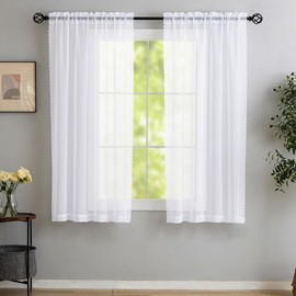 Sheer White Curtains, Sheer Curtains 63 inch Length 2 Panels Set, Rod Pocket Voile Fimly Sheer Drapes for Living Room/Bedroom, Light Filtering Curtain for Small Window 2pcs, Each 40" W x 63" L