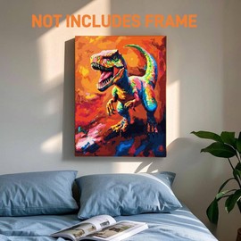 KOMKING Paint by Numbers for Adults and Kids, Paint by Numbers for Kids and Adults, Paint by Numbers Kit on Canvas, Colorful Dinosaur, 40 x 50 cm, No Frame