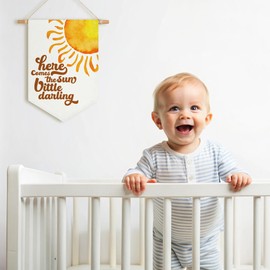 Here Comes The Sun Little Darling Canvas Banner for Baby Shower Decor 12x16