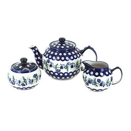Blue Rose Polish Pottery Sweet Annie Three Piece Tea Set