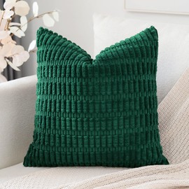 Artscope Corduroy Set of 1 Cushion Cover 50x50 cm Super Soft Boho Striped Square Pillow Covers Case Decorative Modern Cushion Covers for Sofa Couch Bedroom Car Decor Christmas Green